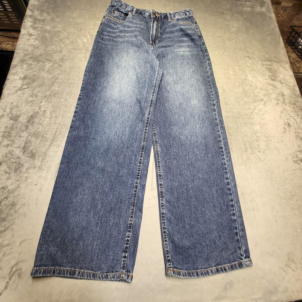 OAT Jeans Womens 10 Blue Wide-Leg Relaxed Stretch Cloud Luxe Medium Wash Denim